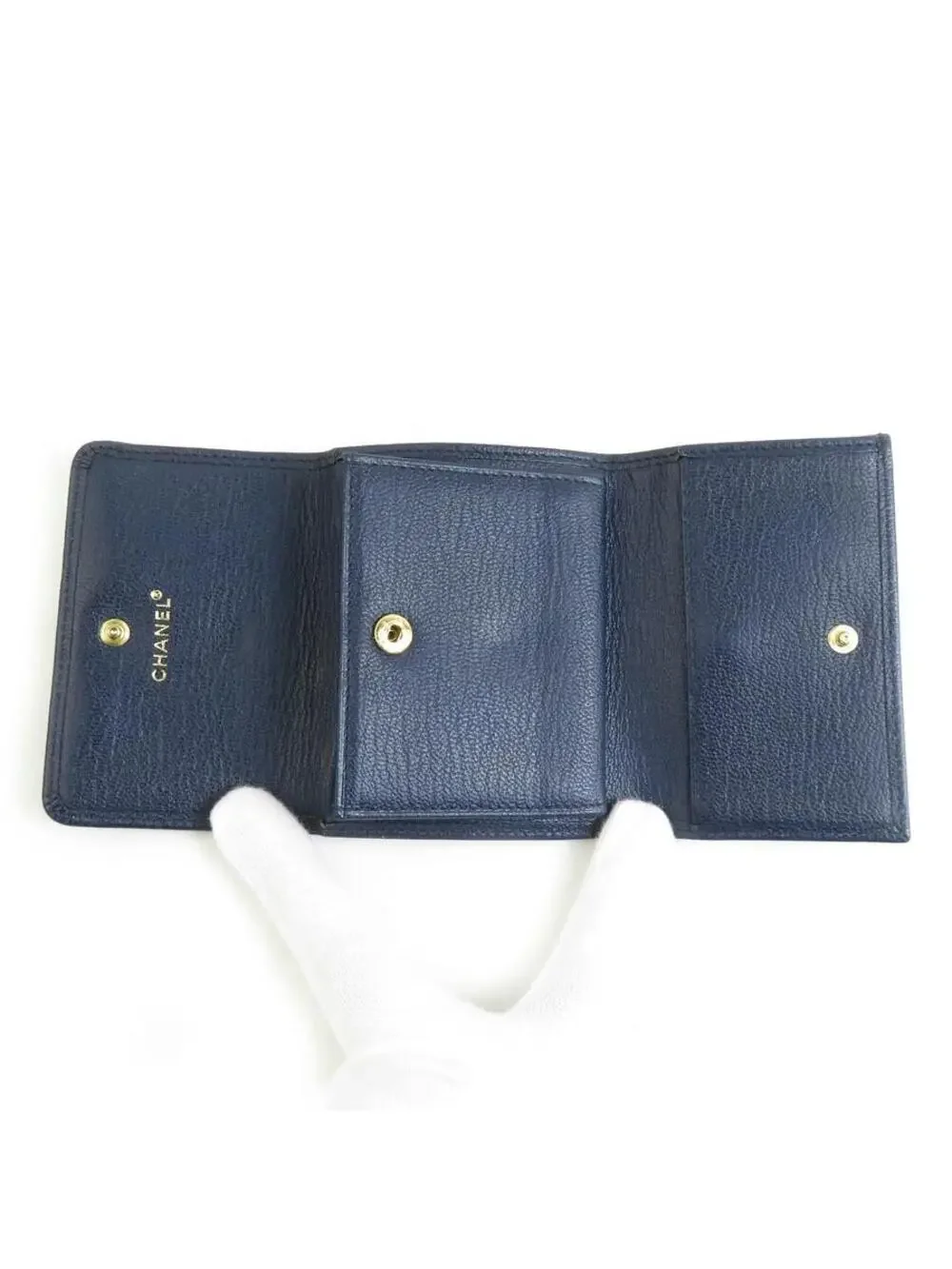 Auth Chanel Trifold Wallet Navy #280406C35B